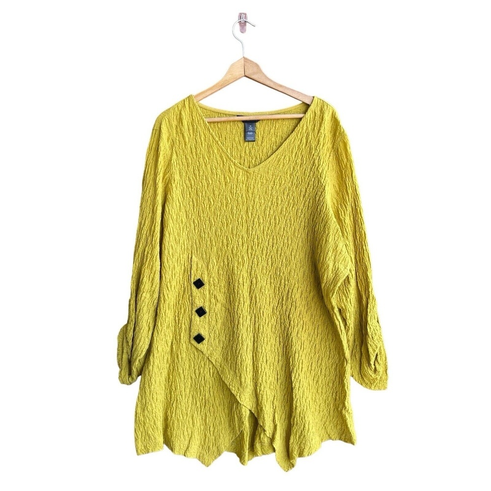 Ali Miles Tunic Tops Plus Size 2X Pucker Woven V-Neck Long Sleeve Asymmetrical
